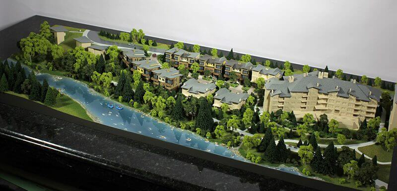 The Westin Hotel and Resort townhome expansion full color detailed model of proposed hotel wiht trees and river