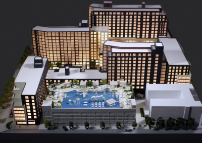 Piazza Terminal Post Brothers Leasing Model Zoomed out View with Lights On